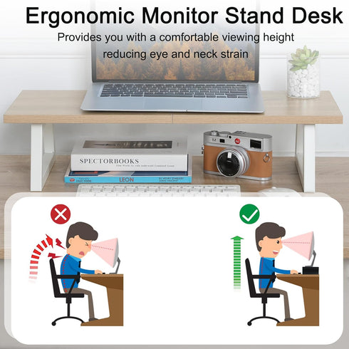 TEAMIX 24 inch Monitor Stand Riser, Wood & Steel Desktop Organizer for Laptop, PC, Printer, Office Supplies