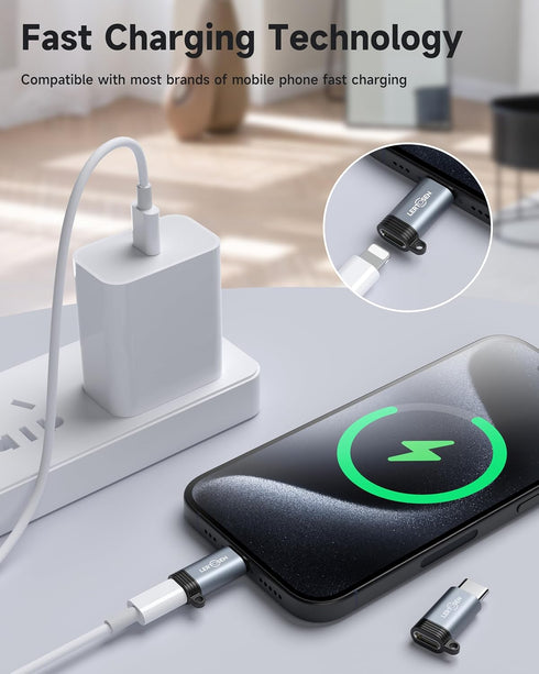 Lightning Female to USB C Male Adapter (2 Pack) Type C Charger Converter Cord Cable for iPhone 15/15 Pro/15 Pro Max/15 Plus,iPad Air,Samsung,Support Charging & Data Transfer,Not for Audio/OTG