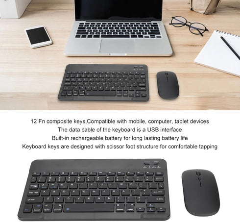 Bluetooth Keyboard Mouse Combo for PC Tablet Phone, Ultra Slim Portable Rechargeable USB Keyboard and 1600DPI Mouse