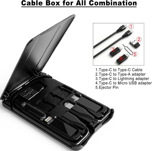 Data Cable Box with Wireless Charger, Multi-Type Charging Cable Converter, Wireless Charger Adapter, Phone Holder