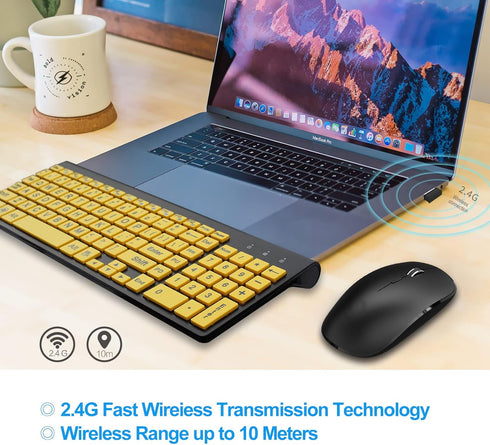 HXMJ-Wireless Large Print Keyboard and Mouse Set with USB Receiver - Quiet Scissor Switch for Seniors & Visually