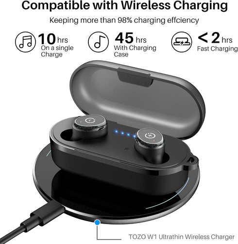TOZO T10 Bluetooth 5.3 Wireless Earbuds with Charging Case, IPX8 Waterproof Stereo Headphones, Built-in Mic, Deep Bass
