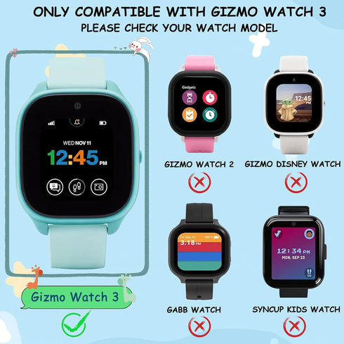 Surundo Gizmo Watch 3 Screen Protector Case: Hard PC & Tempered Glass, Scratch Resistant Bumper Cover for Verizon.