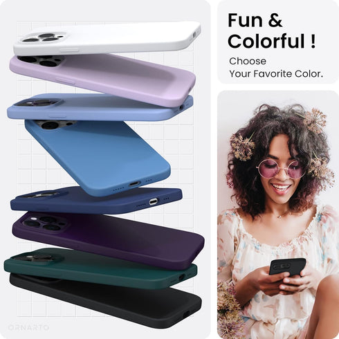 ORNARTO iPhone 14 Pro Case 6.1" - Slim Liquid Silicone, 3 Layers, Soft Gel Rubber, Microfiber Lining, Black.