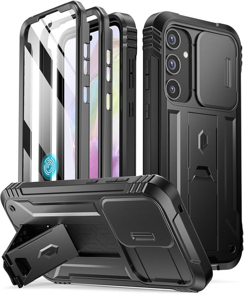 Poetic Revolution Case for Samsung Galaxy A35 5G, Black, Military Grade, Shockproof, Slide Camera Cover, Kickstand,