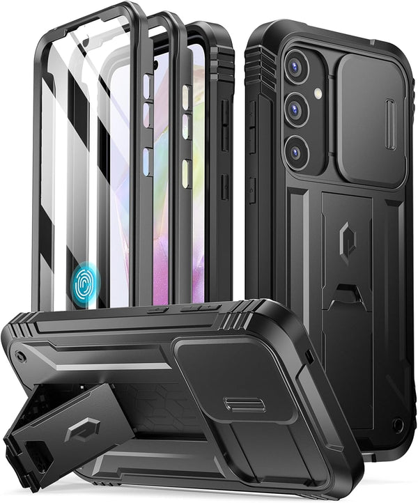 Poetic Revolution Case for Samsung Galaxy A35 5G, Black, Military Grade, Shockproof, Slide Camera Cover, Kickstand,
