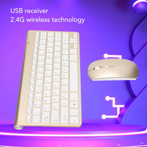 Keyboard mouse set, 2.4G, 78 keys, USB thin etched keycaps, mute, ergonomic design, QWERTY, for PC, laptop(luxury golden)