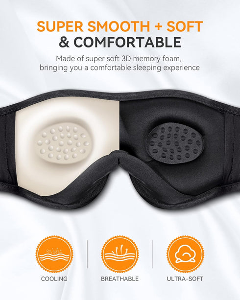 MUSICOZY Sleep Headphones, Bluetooth Sleep Mask, 3D Wireless Music Headphones, Eye Mask for Side Sleepers