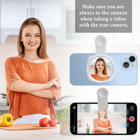 Esdallina Phone Rear Camera Selfie Mirror - See How You Look in the Back Camera - for High Definition Photos (White)