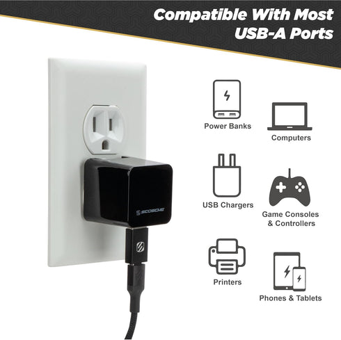 Scosche ACA-2PKSP Strikeline USB Type-C to USB Type-A Adapter, 2 Pack - Black