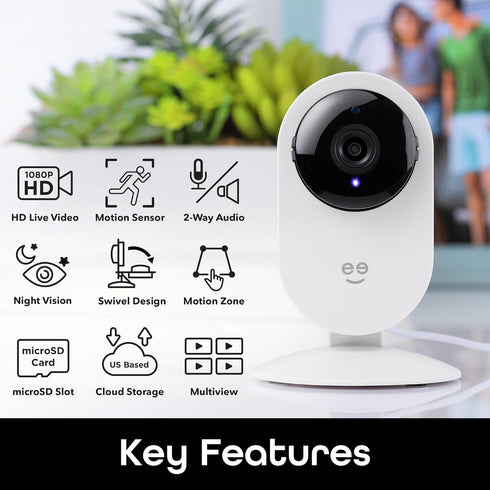 Geeni Glimpse Indoor Home Security Camera - 1080p Video Wireless WiFi, 2-Way Audio, Motion Alert Phone App (White)