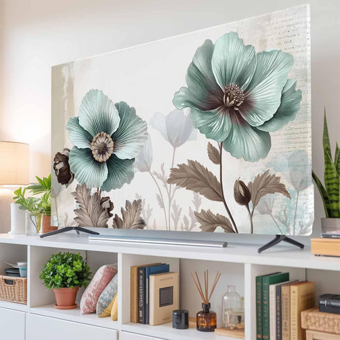 Yukro 65 Inch, 57"x32" Blue Broccoli Indoor TV Dust Cover, Vintage Victorian Style Flowers Elastic TV Dustproof Cover