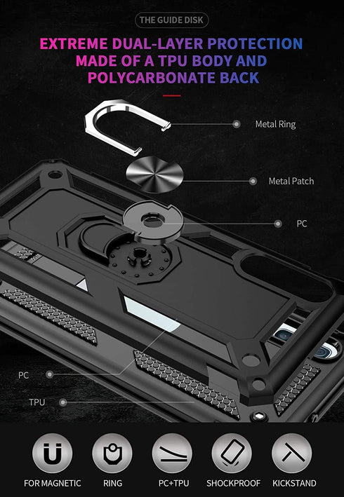 TJS Compatible Case for Samsung Galaxy A50 2019, with Tempered Glass Screen Protector and Kickstand