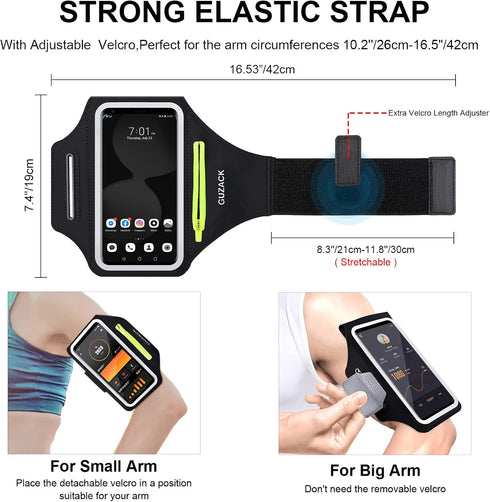GUZACK Running Armband for iPhone 16 Pro 15 14 13 12 11 Pro Max/Plus/XR/XS, Galaxy S25/S24/S23/S22 with Card Slot & Key