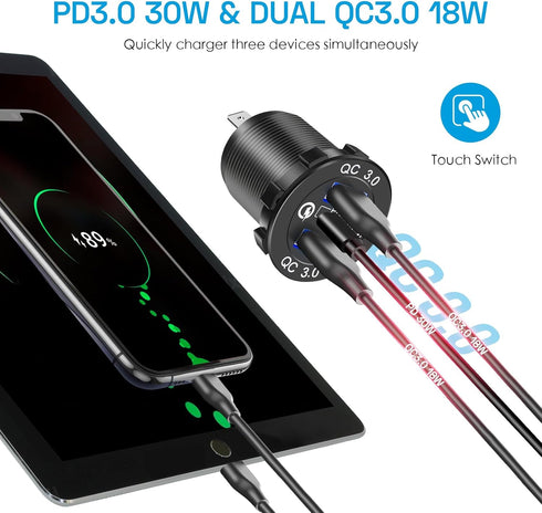 Depvko 12V 30W QC3.0 18W: 4 1 150W USB Charger Panel with PD Ports& Dual in Aluminum Waterproof RV USB Outlet