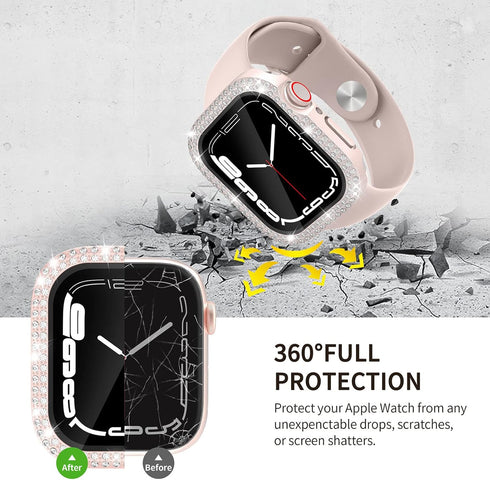 2 in 1 Waterproof Bling Case for Apple Watch 40mm, Screen Protector for SE Series 6/5/4, Glitter Diamond Bumper Cover