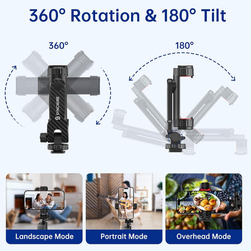 SYNCWIRE Tripod Phone Mount, Universal Smartphone Mount Adapter with 2 Cold Shoe and 1/4" Screw, Adjustable Cell Phone