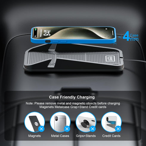 Wireless Car Charger, Polmxs Fast Wireless Charging Pad, No-Slip Phone Charger for Car, Cell Phone Cordless Holder