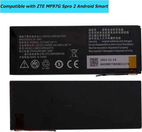 Li3863T43P6HA03715 Replacement Battery Compatible with ZTE MF97G Spro 2 Android Smart Projector with Toolkit