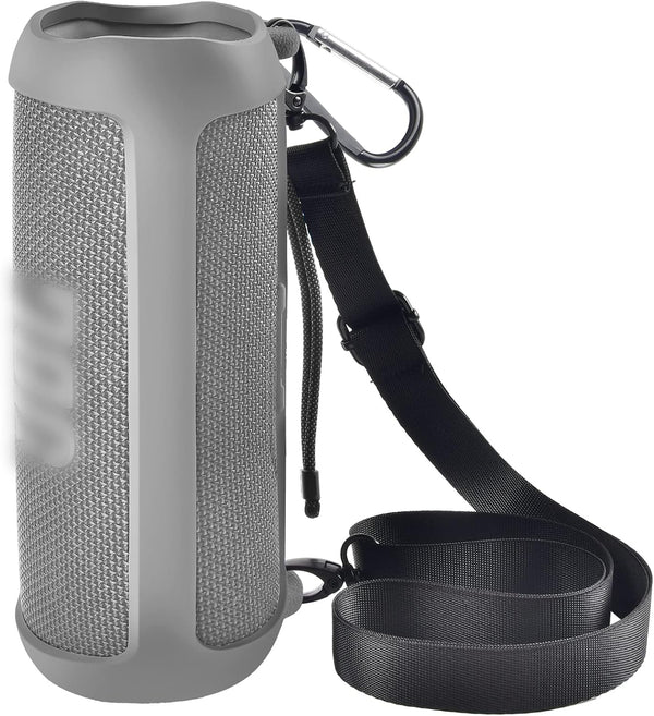 Silicone Case for JBL FLIP 6, Waterproof Portable Bluetooth Speaker Cover with Shoulder Strap and Carabiner - Grey
