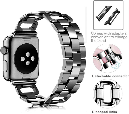 OULUCCI Compatible Apple Watch Bands for Women, 2024-Series 10, 42mm 41mm 40mm 38mm, D-Shape Stainless Steel Strap in
