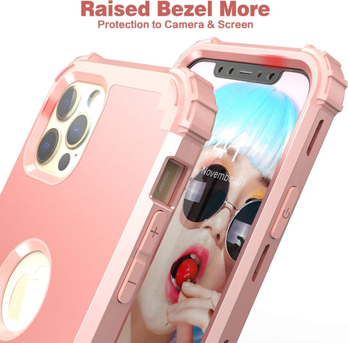 IDweel iPhone 12 Pro Max Case with Screen Protector, Hybrid 3 in 1 Shockproof Slim Heavy Duty Protection, Rose Gold
