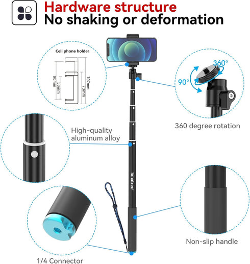 Newest 86.6 Inch Selfie Stick for G*Pro 13/12/11/10/9/8/7/6/5, DJI Osmo Action, Insta 360 Camera Telescopic Monopod