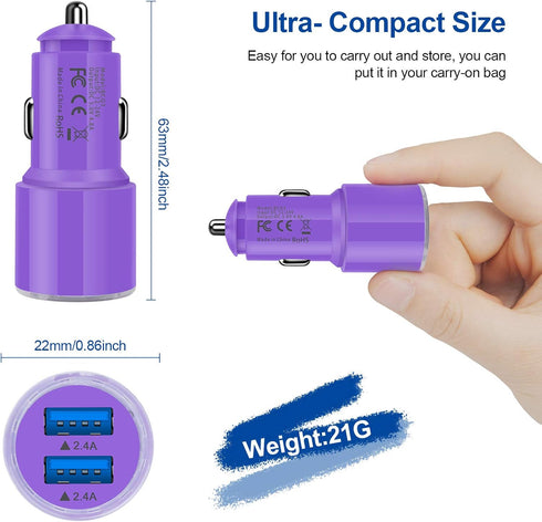 Dual 4.8A Fast Car Charger with Android Micro USB Cable for Samsung Galaxy S7 S6 J8 J7/J7V/Note 5 4, Moto E4 E5 G4 G5