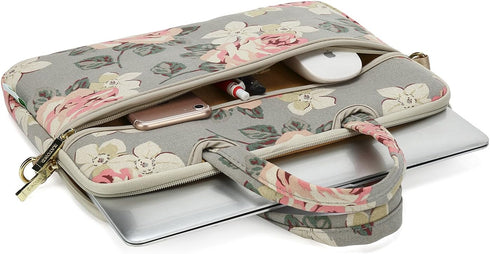 White Rose Pattern Water Resistant Laptop Shoulder Bag for 15-15.6 Inch Laptop, Messenger Case Sleeve
