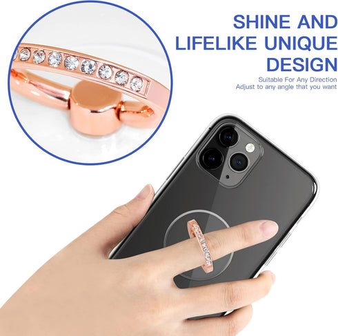 YINHEXI 2 Pcs Transparent Phone Ring Stand Holder, 360 Degree Rotation Cell Phone Ring Holder (Rose Gold & Diamond-1)