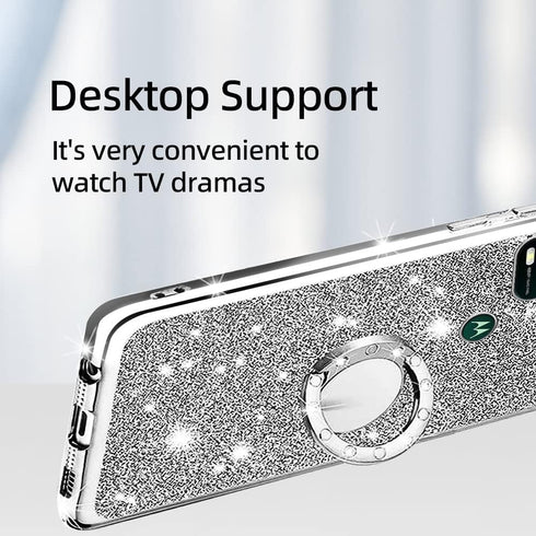 for Moto G Stylus 5G Case (2021), Cute Luxury Glitter Silicone TPU Phone Case with Kickstand, Silver
