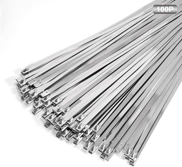 100 Pack Metal Zip Ties, 12inch Stainless Steel Heavy Duty Self-locking Wire Ties for Fence, Machinery, Vehicles
