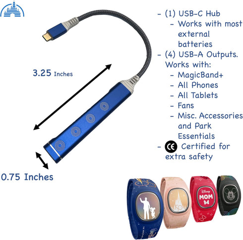 MultiCharger for MagicBand+, MagicBand + & Magic Band Compatible with FuelRod and Other External Battery. Disney World Accessories for Trip to Disneyland or Cruise (USB-C, 1-Pack)