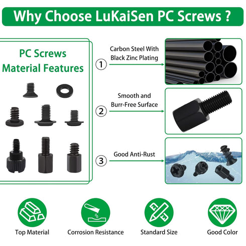 350PCS Computer Screws Assortment Kit, Black Carbon Steel Screws for SSD Hard Drive, Motherboard, ATX Case