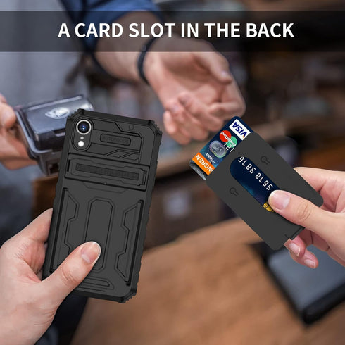 iPhone XR Case with Card Holder Detachable Wallet Cover, Built-in Kickstand & Screen Protectors, Shockproof Phone Case