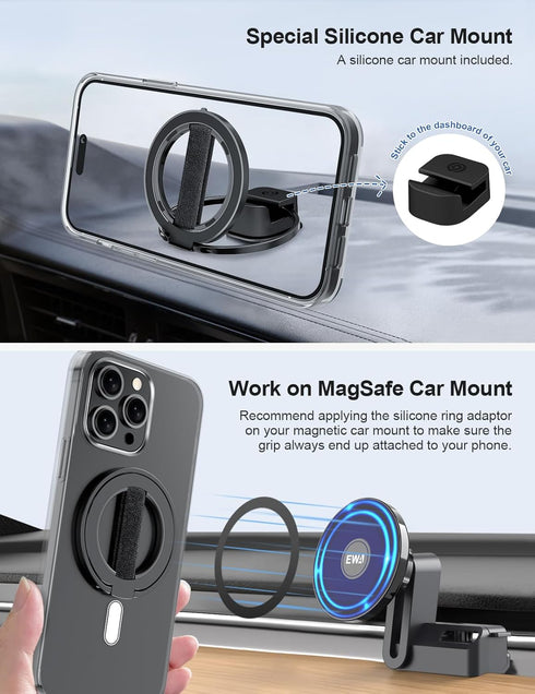 EWA MagOne Ultra Phone Grip Stand with Replaceable Elastic Finger Loop, Removable Magnetic Ring Holder