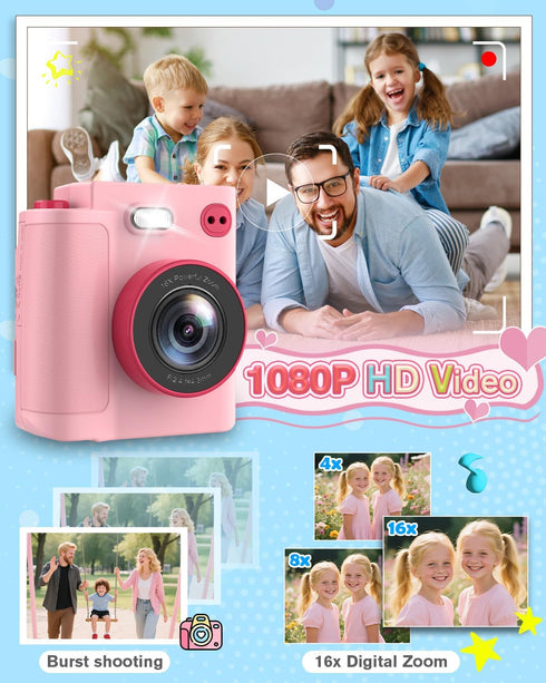MYSTILUCK 3 4 5 6 7 8 9 10 1080P 32GB Kids Camera Toys for Year Old Girls Boys, Christmas Birthday Gift with HD Digital