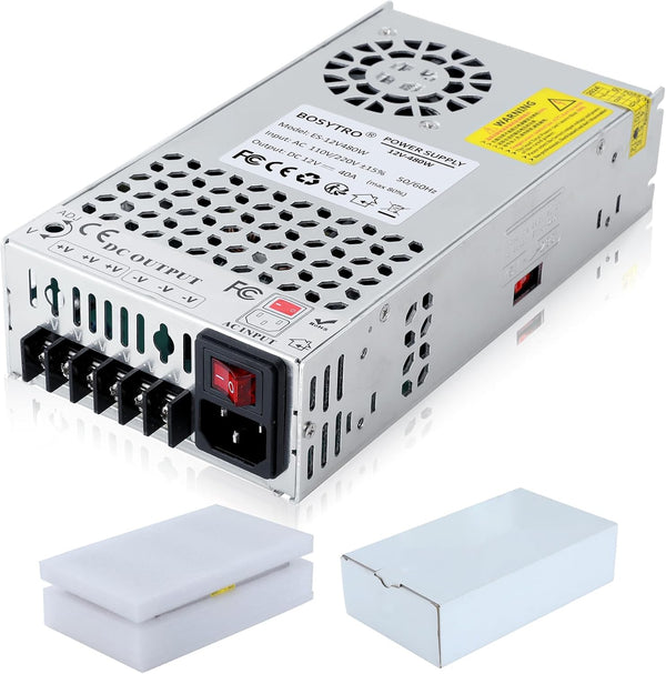 BOSYTRO Upgraded 12V DC Power Supply 480W 40A 110v to 12v Converter Switching