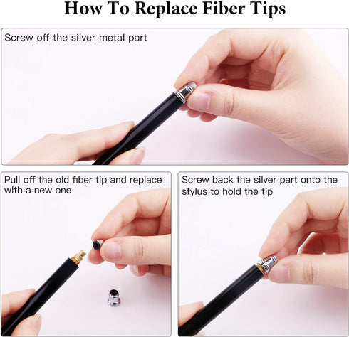 StylusHome Stylus Pens for Touch Screens (6 Pcs) - 2 in 1 Fiber Tips Capacitive Stylus with 12 Extra Tips