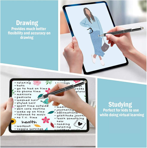 Capacitive Stylus Pen, 4-in-1 High Sensitivity and Precision Touch Screen Stylus with Clear Disc Tip, Black Rubber Tip