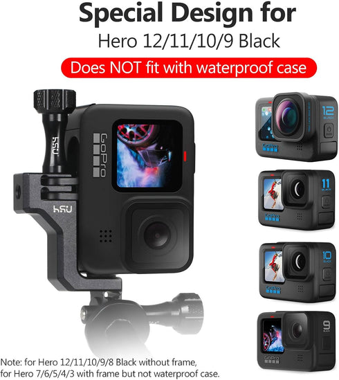 HSU 90 Degree Aluminum Vertical Bracket Adapter Elbow Mount for GoPro Hero 12/11/10/9 Black