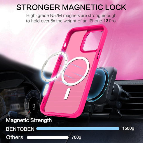 BENTOBEN iPhone 13 Pro Case - Hot Pink Translucent Matte, Slim Shockproof, Compatible with MagSafe, 6.1" Protective