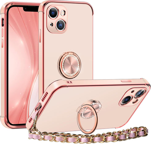Miss Arts for iPhone 13 Case, Luxury Bling Electroplated Phone Case with Strap, Cute Soft TPU for iPhone 13 Cover for
