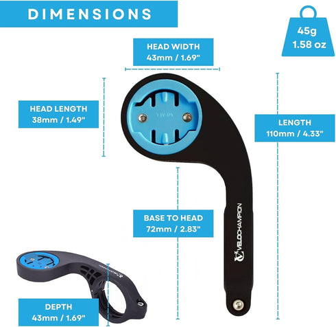 VeloChampion Out Front Bike Handlebar Mount, Compatible with Wahoo Computer Bolt and Elemnt