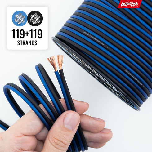 Install Link 14 Gauge Speaker Wire for Car, Home or RV Audio Cable, 100ft, CCA, Blue/Black