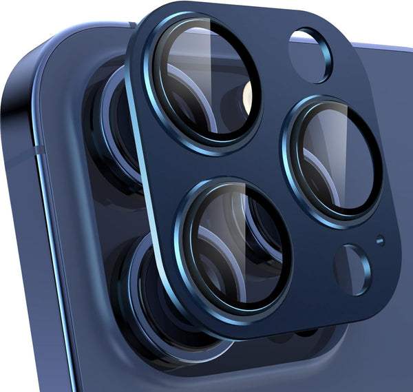 YWXTW Camera Lens Protector for iPhone 15 Pro/Pro Max, Matte Metal Anti-Scratch Tempered Glass, Case Friendly (Blue