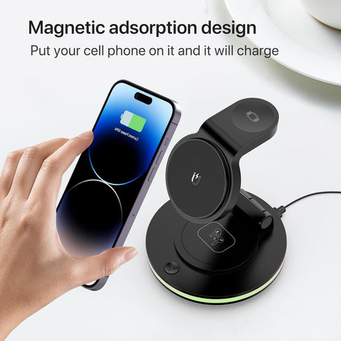Foldable 3 in 1 Charging Station for iPhone, Magnetic Charger Stand for iPhone 15 14 13 12 11 X Pro Max, Watch, AirPods