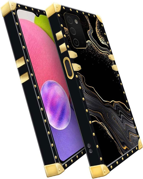 Black Gold Marble Case for Samsung Galaxy A03S 4G, Luxury Square Soft TPU Shockproof Protective Hard PC Back