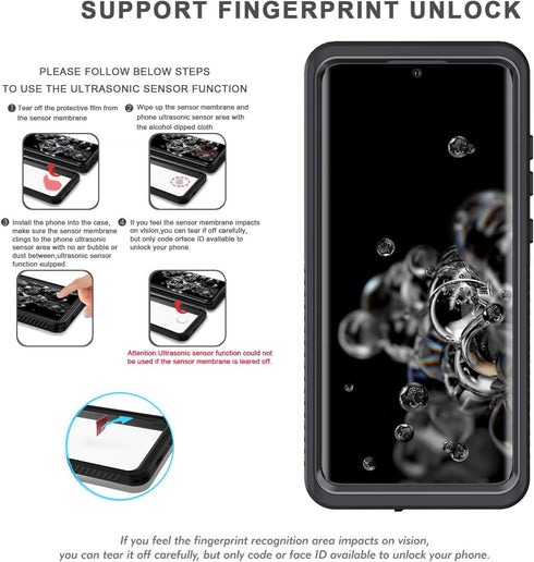 Lanhiem IP68 Waterproof Dustproof Case for Samsung Galaxy S20 Ultra - Heavy Duty Full Body Protective Cover, Black/Clear