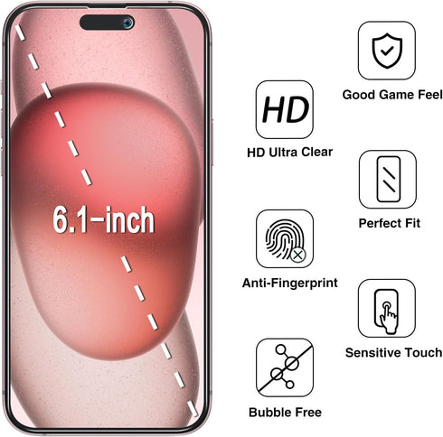 Privacy Screen Protector (2 Pack) for iPhone 15, Anti-Spy Tempered Glass 6.1-inch, Bubble Free, Anti Scratch